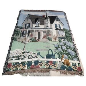 Vintage Victorian House "My Grandmother's House" woven tapestry throw blanket